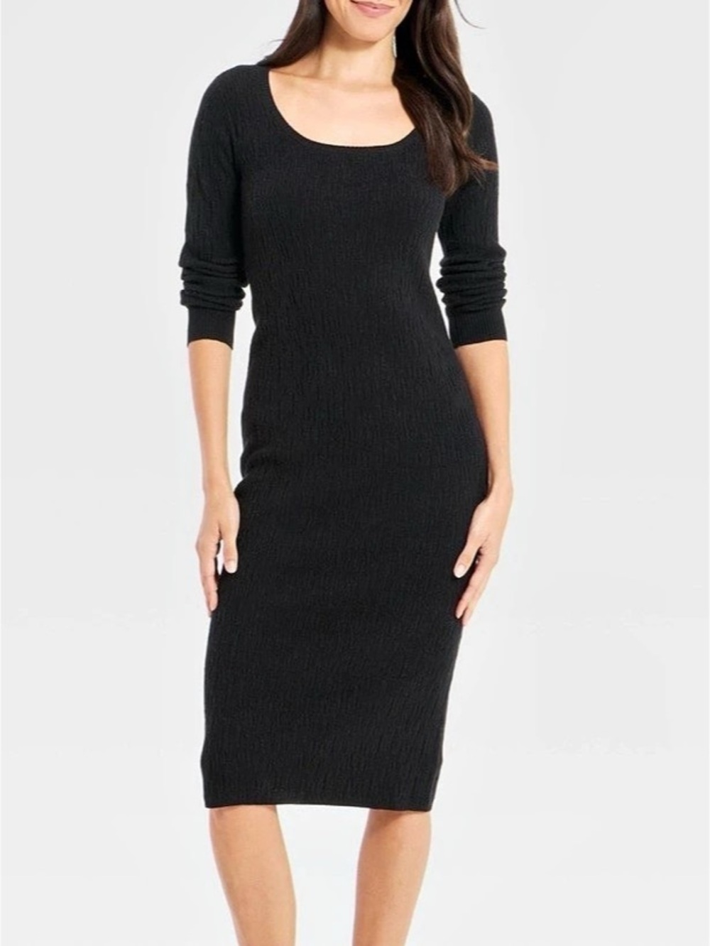 Universal Thread Black Textured Midi Sweater Dress Long Sleeve M